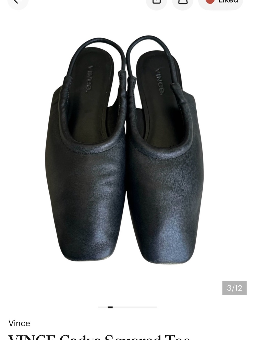 VINCE Cadya Squared Toe Slingback Flat Sandals Black Sheepskin Leather